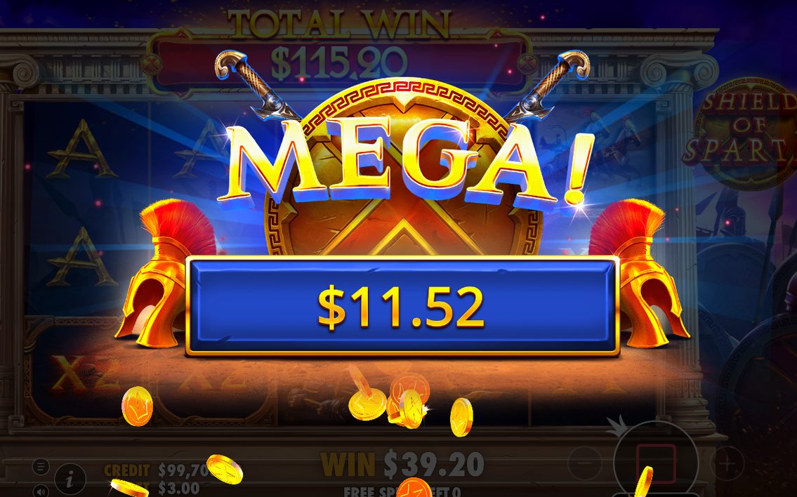 Win screen showing the amount paid on the winning line